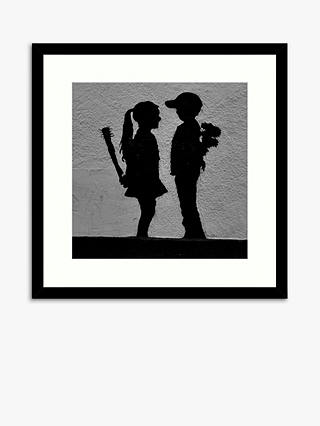 Banksy - 'Boy Meets Girl' Framed Print & Mount, 53.5 x 53.5cm, Grey