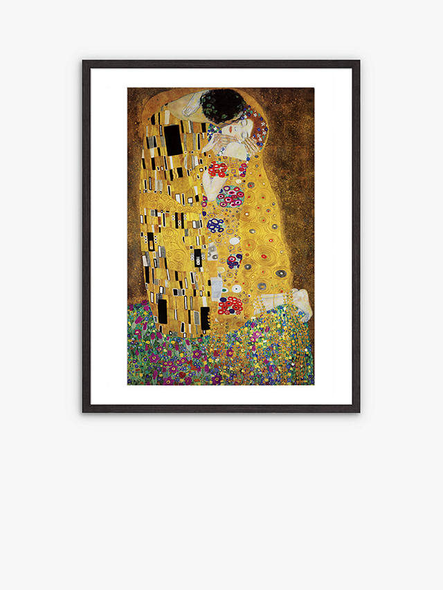 Gustav Klimt - 'The Kiss' Wood Framed Print & Mount, 82 x 62cm, Gold/Multi
