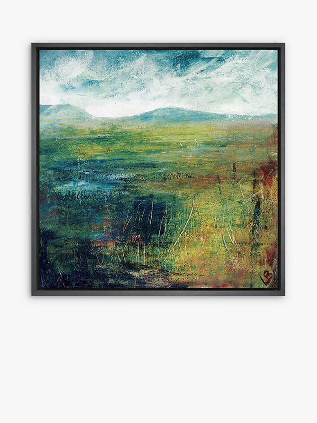 Lesley Birch - 'Hill & Water' Wood Framed Canvas Print, 94 x 94cm, Green/Blue