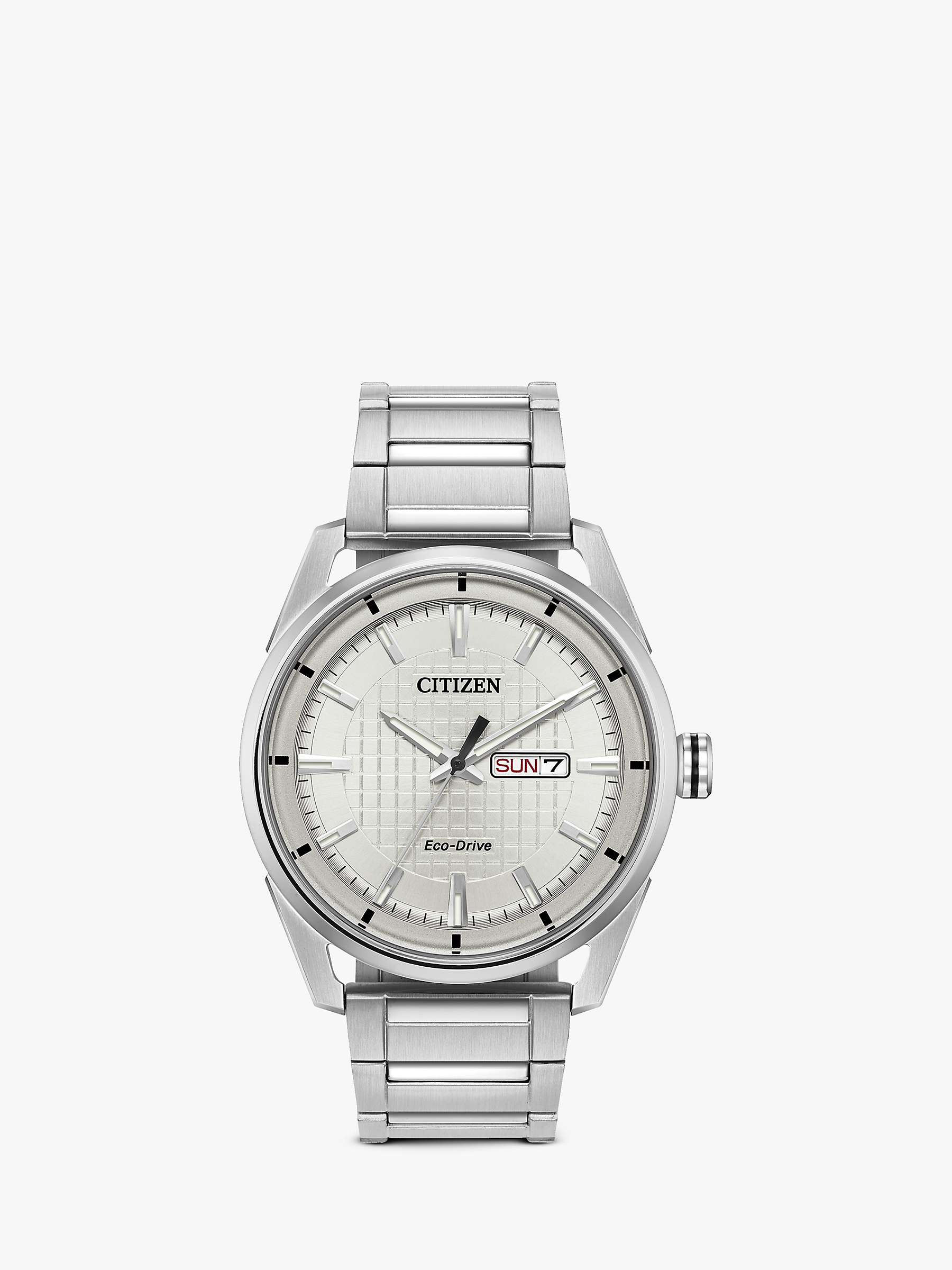 Buy Citizen AW0080-57A Men's Eco-Drive Day Date Bracelet Strap Watch, Silver/White Online at johnlewis.com