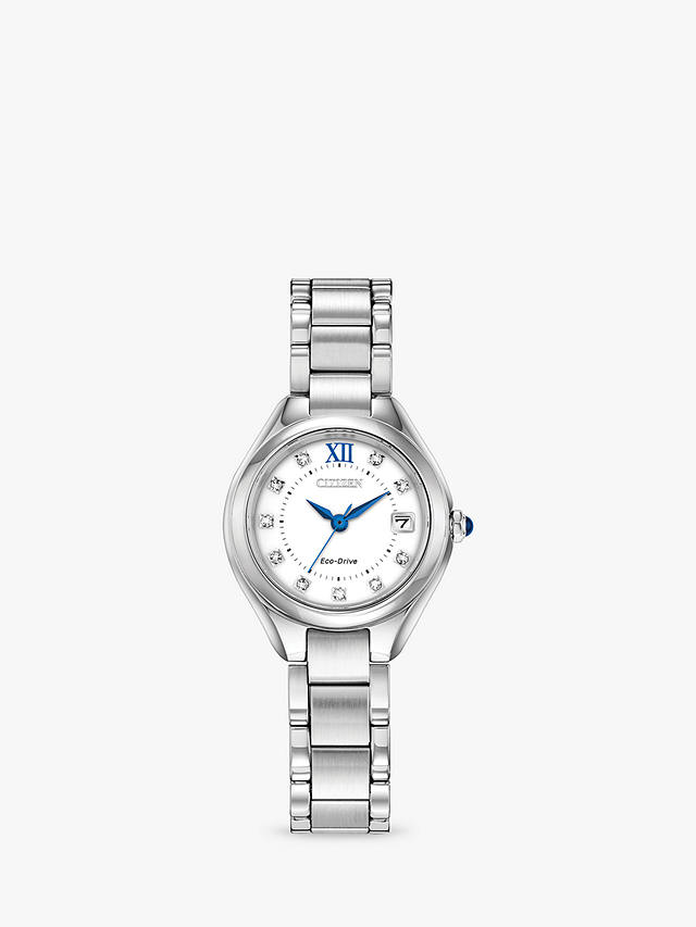 Citizen Women's Silhouette Eco-Drive Crystal Date Bracelet Strap Watch, Silver/White Ew2540-83a