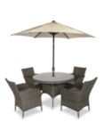 LG Outdoor Monaco 4-Seat Round Garden Dining Table & Armchairs Set with Parasol, Oak