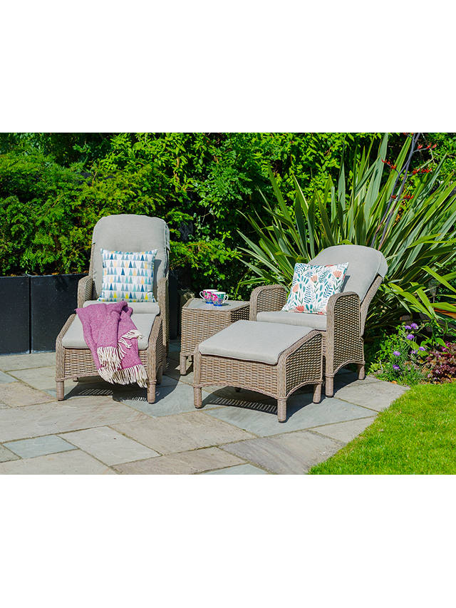 LG Outdoor Bergen 2-Seat Garden Side Table & Reclining Chairs with Footstools Set, Natural/Sandy Grey