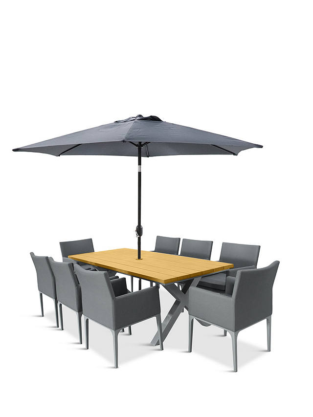 Lg Outdoor Siena 8 Seat Wood Effect, 8 Seat Patio Dining Set With Umbrella