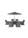 LG Outdoor Salzburg 6-Seat Oval Garden Dining Table & Armchairs Set with Parasol, Dove Grey