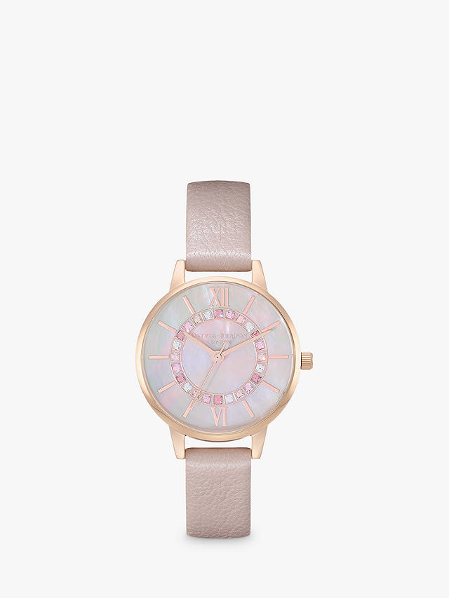 Olivia Burton Women's Wonderland Crystal Leather Strap Watch, Blush/Mother of Pearl OB16WD93 