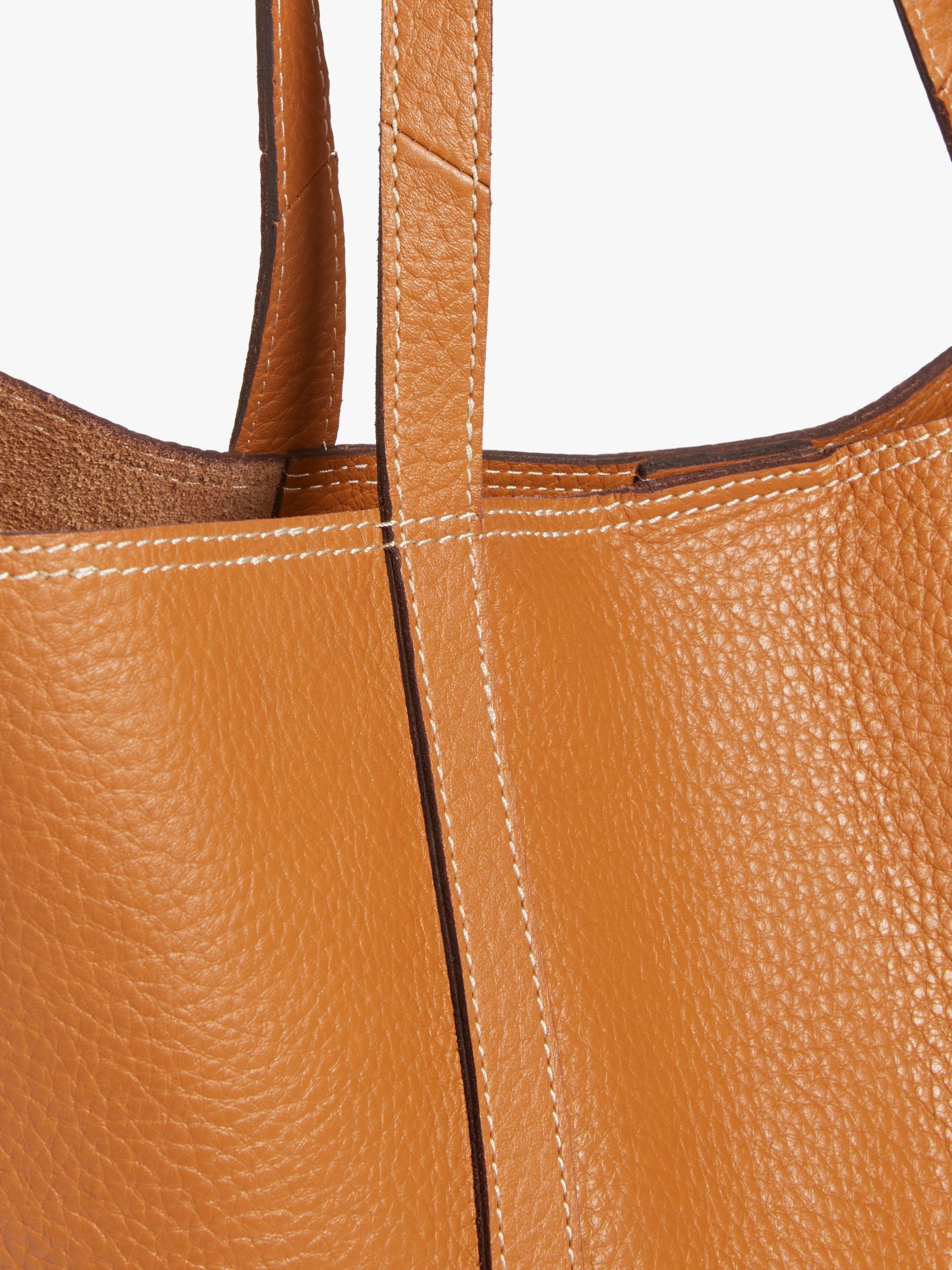 John Lewis & Partners Leather Raw Edge Tote Bag, Tan at John Lewis