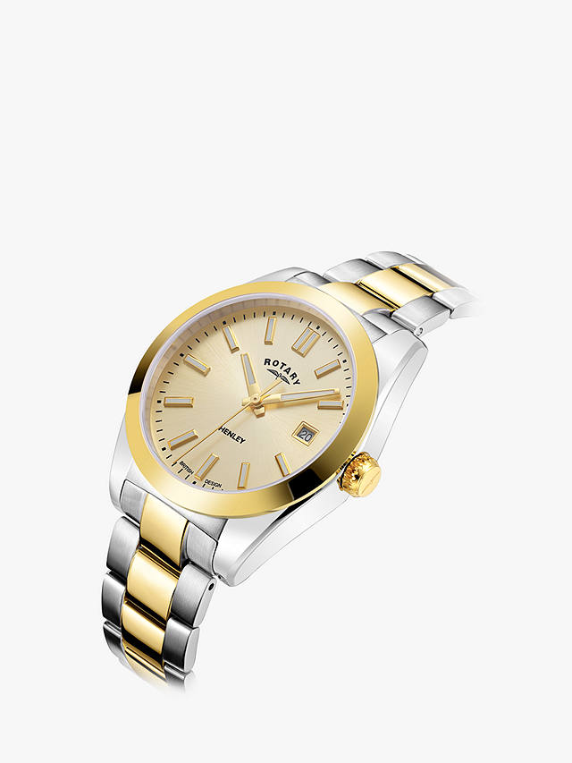 Rotary Women's Henley Date Bracelet Strap Watch, Silver/Gold LB05181/03