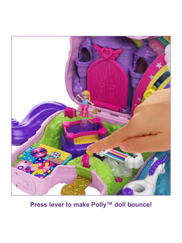  Polly Pocket 2-in-1 Travel Toy Playset, Unicorn Toy with 2  Dolls & 25 Surprise Accessories, Unicorn Party Large Compact : Toys & Games