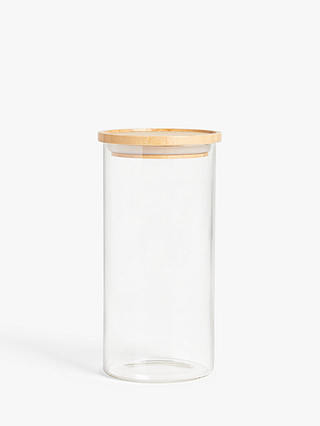 John Lewis Glass Storage Jar with Bamboo Lid, 1L, Clear/Natural