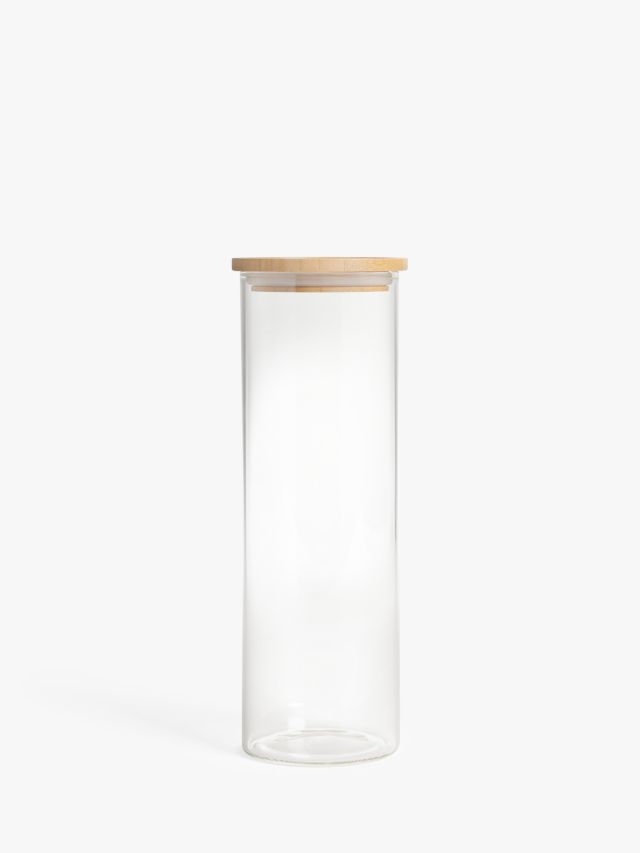 John Lewis Tall Glass Storage Jar with Bamboo Lid, 1.6L, Clear/Natural