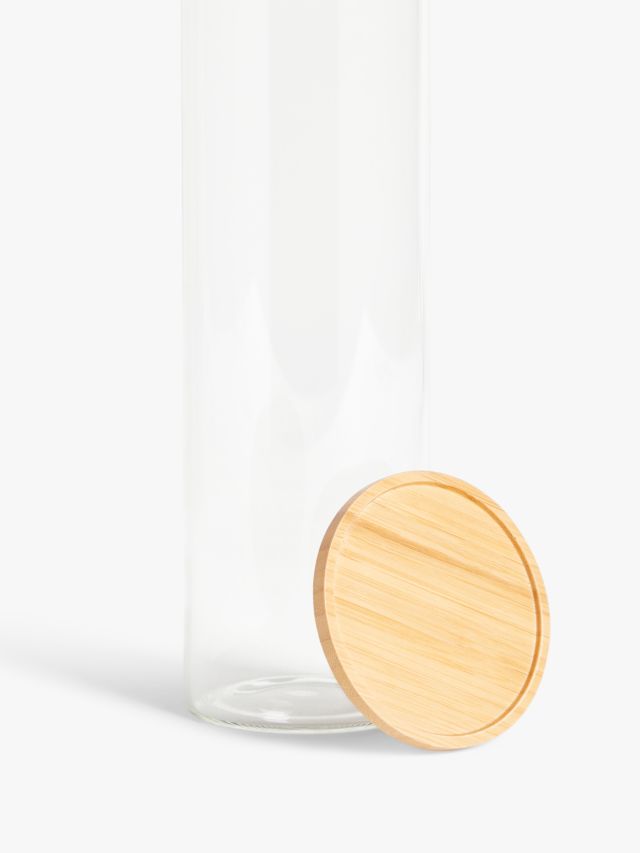 John Lewis Tall Glass Storage Jar with Bamboo Lid, 1.6L, Clear/Natural