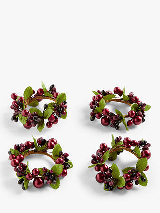 John Lewis Christmas Cranberries Napkin Rings, Set of 4, Red