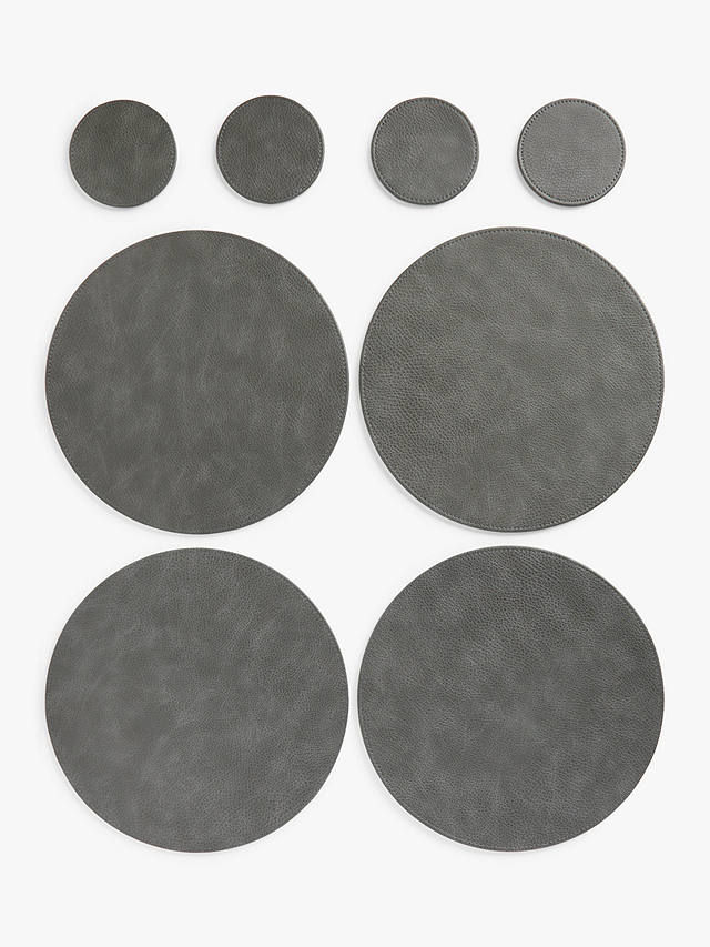 Faux Leather Round Reversible Placemats, Faux Leather Placemats Grey