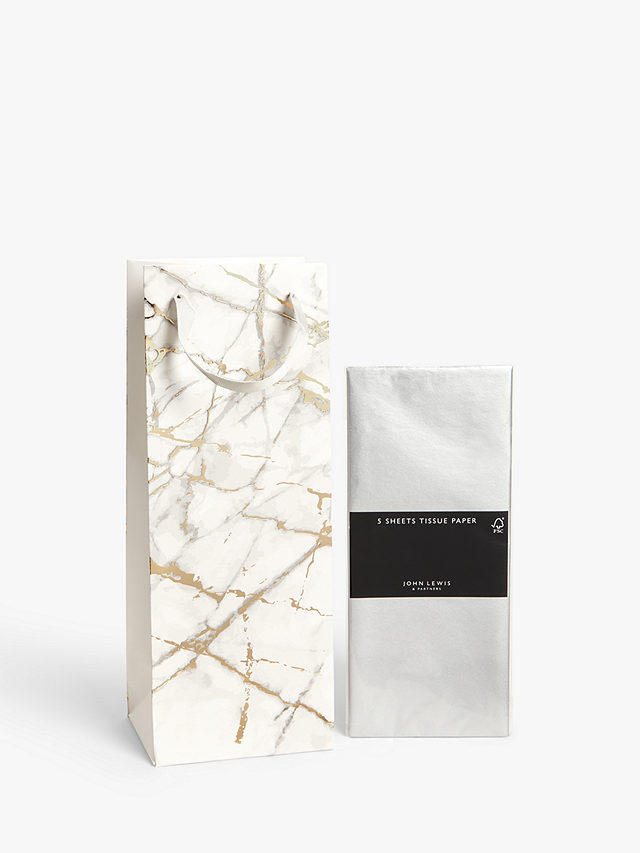 John Lewis Marble Bottle Gift Bag with Silver Tissue Paper