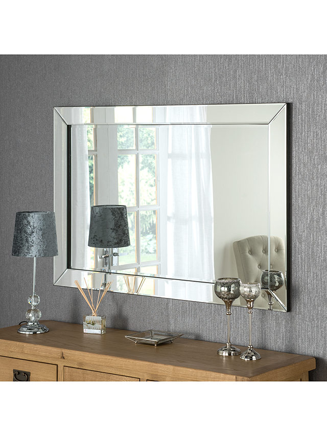 Bevelled Mitre Glass Rectangular Frame Wall Mirror, Clear/Black, 90 x 60cm