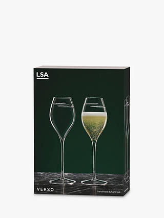 LSA International Verso Champagne Flute Glass, Set of 2, 370ml, Clear