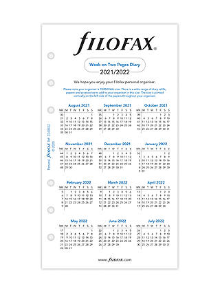 Filofax Personal Week to View Organiser Insert, 2021-22
