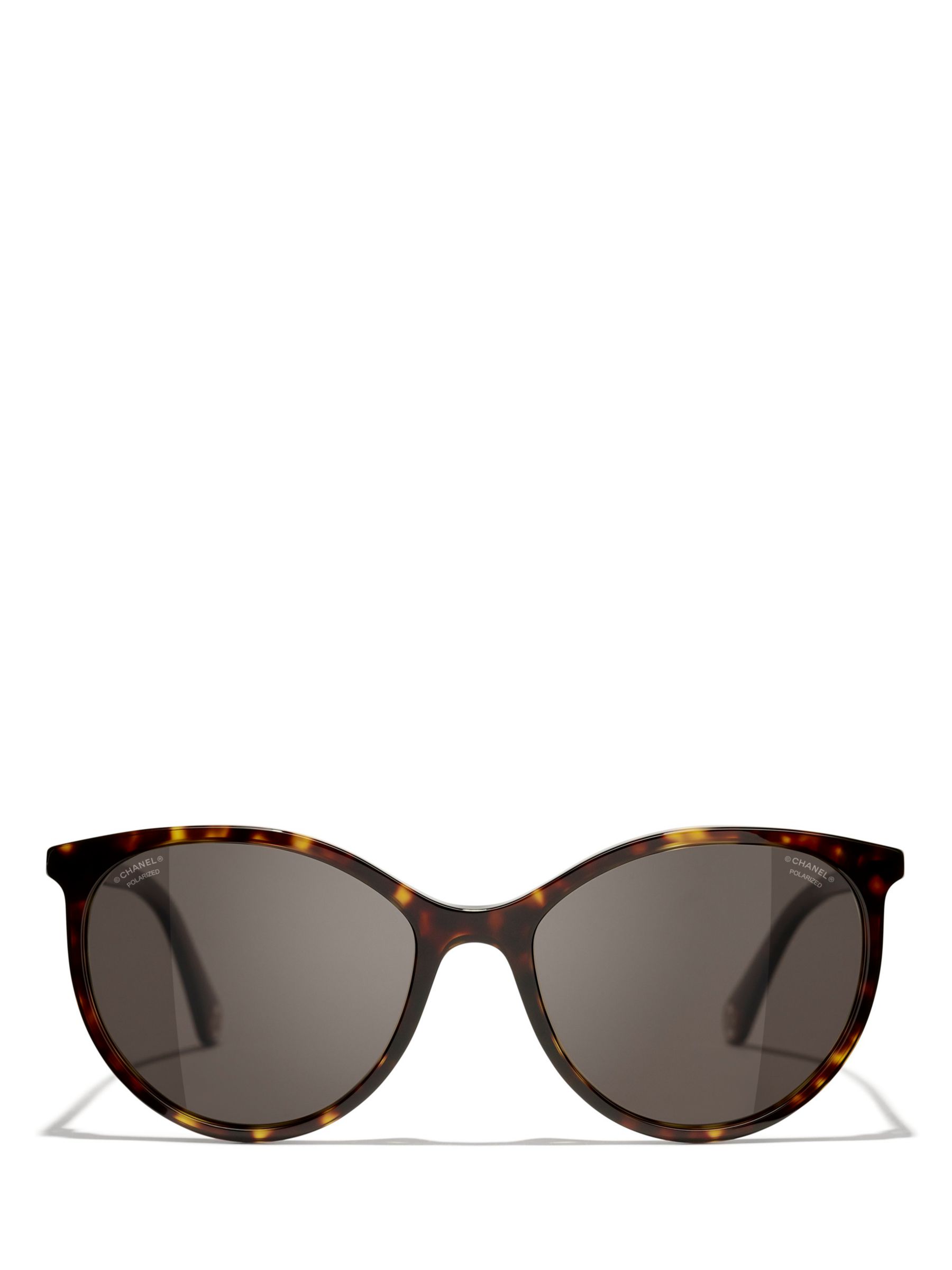CHANEL Oval Sunglasses CH5448 Dark Havana/Brown at John Lewis & Partners