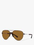 Emporio Armani EA2059 Men's Polarised Aviator Sunglasses, Matte Brown/Brown