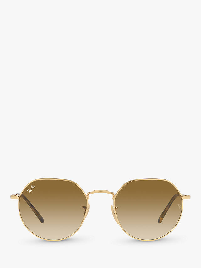 Ray-Ban RB3565 Jack Unisex Metal Hexagonal Sunglasses, Arista Gold/Light Brown Gradient