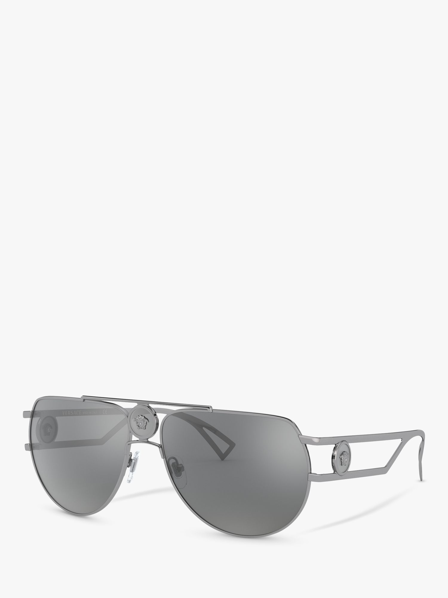 Versace VE2225 Men's Aviator Sunglasses, Gunmetal/Grey at John Lewis ...