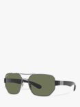 Ray-Ban RB3672 Unisex Polarised Irregular Steel Frame Sunglasses, Gunmetal/Classic Green