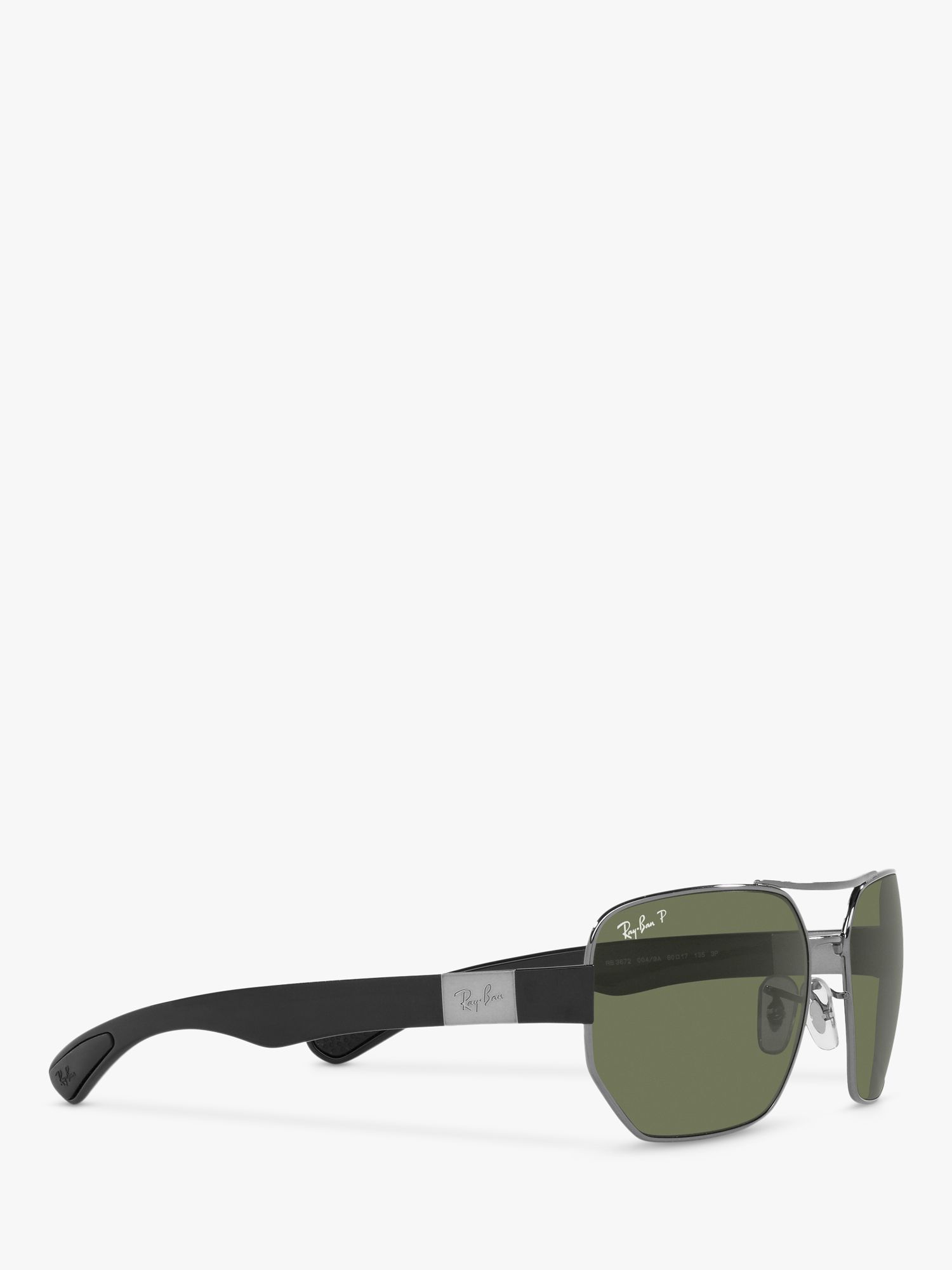 Buy Ray-Ban RB3672 Unisex Polarised Irregular Steel Frame Sunglasses, Gunmetal/Classic Green Online at johnlewis.com