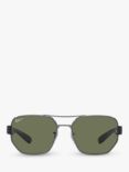 Ray-Ban RB3672 Unisex Polarised Irregular Steel Frame Sunglasses, Gunmetal/Classic Green