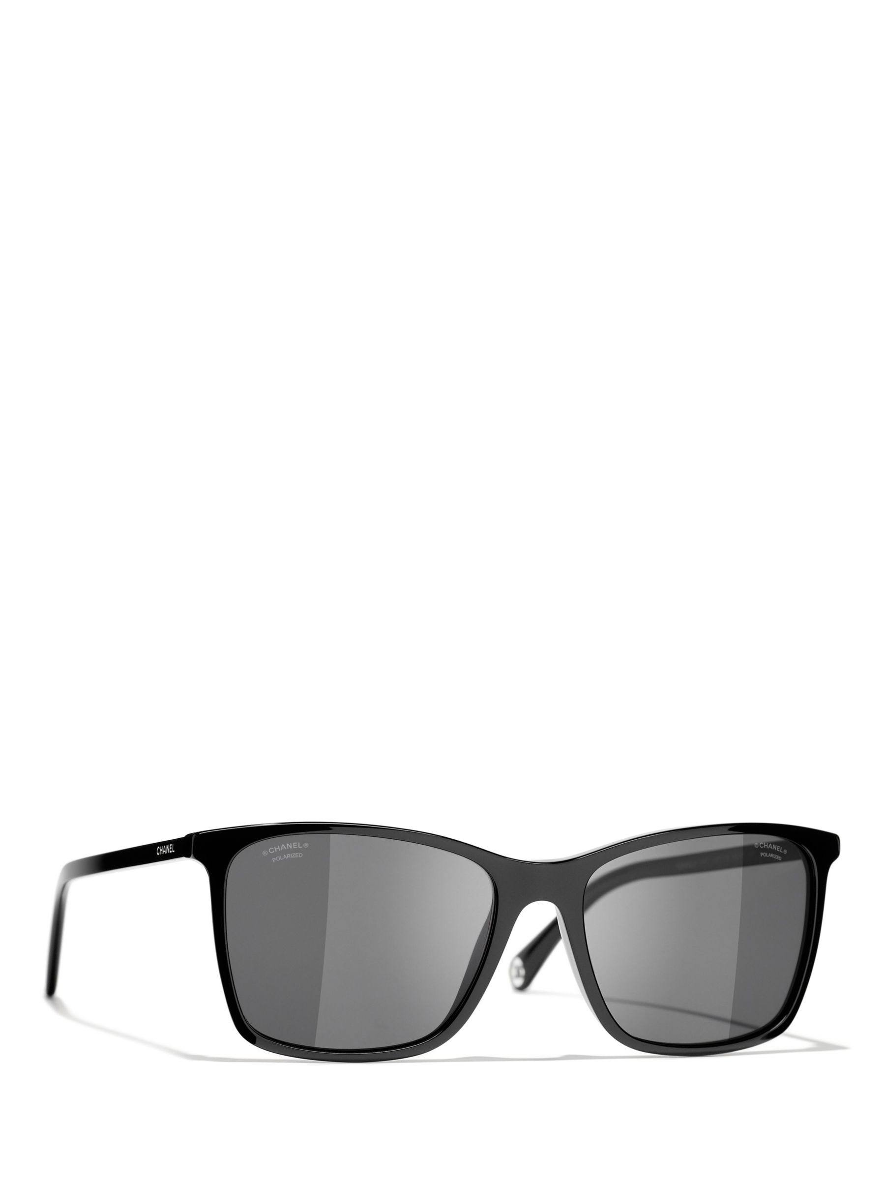 CHANEL Rectangular Sunglasses CH5447 Black/Grey at John Lewis & Partners
