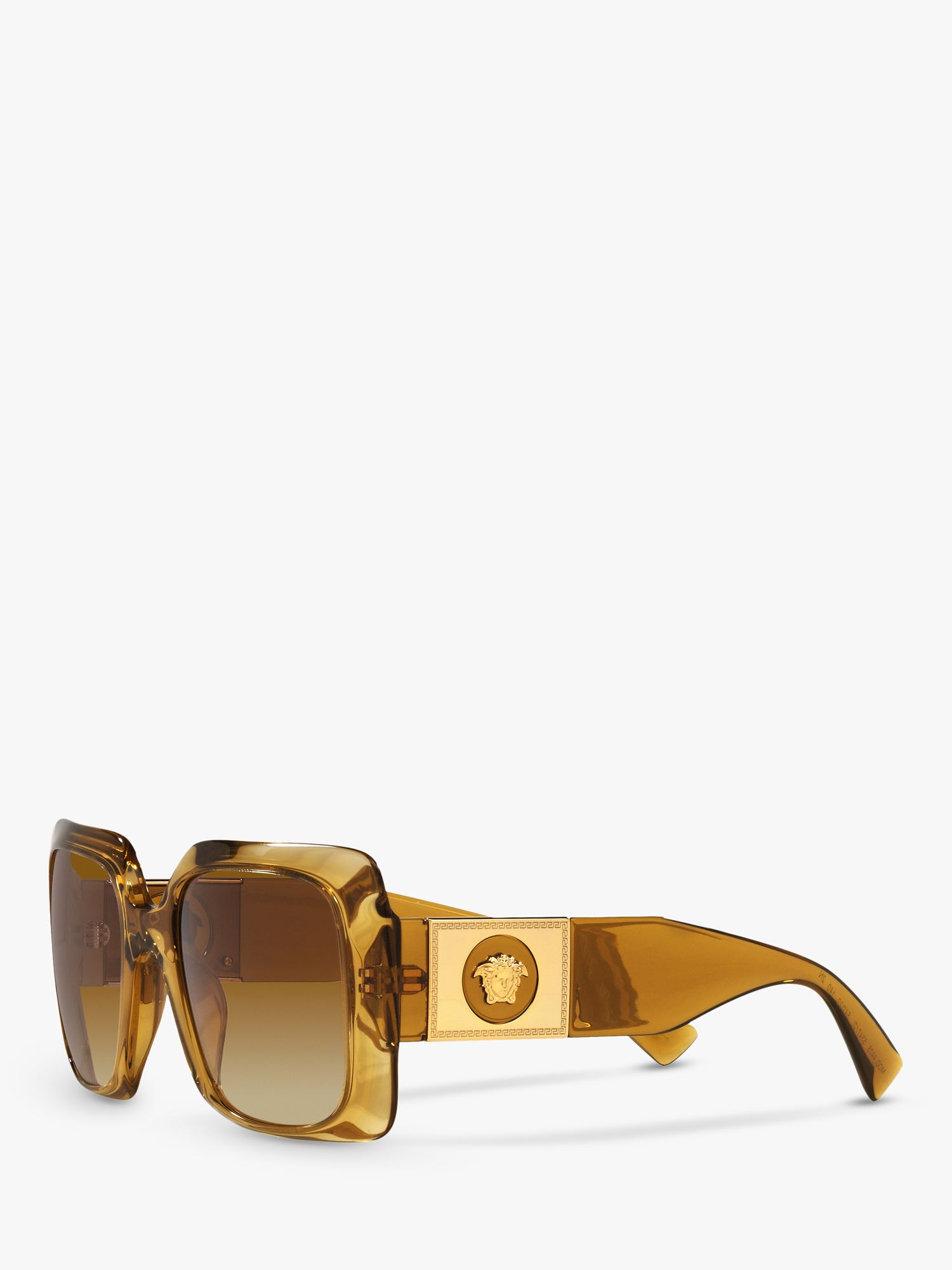 Versace VE4405 Women's Square Sunglasses, Transparent Honey at John Lewis & Partners