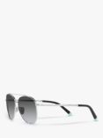 Tiffany & Co TF3074 Women's Polarised Aviator Sunglasses, Silver/Black