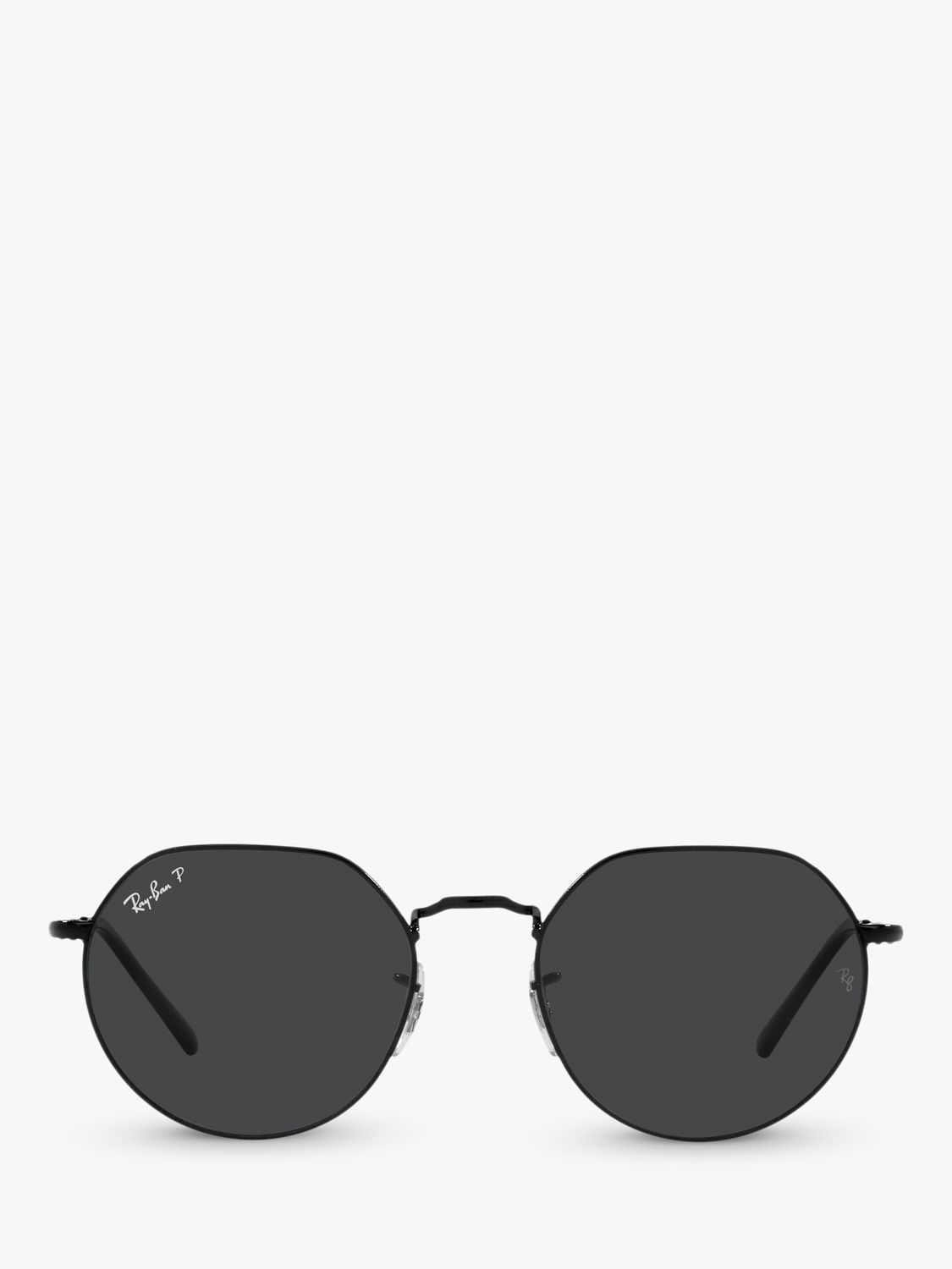 Ray-Ban RB3565 Jack Unisex Polarised Metal Hexagonal Sunglasses, Black