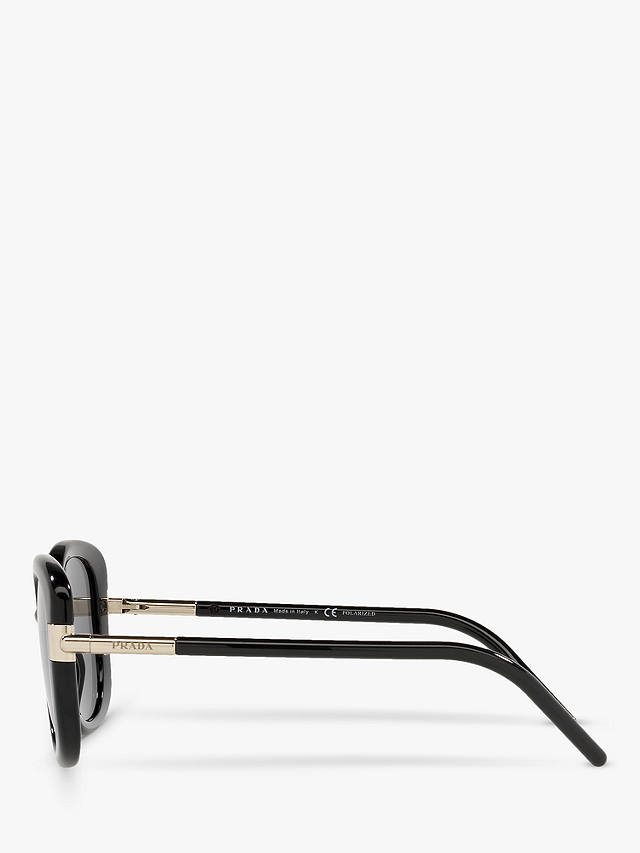 Prada PR 04WS Women's Polarised Oversized Round Sunglasses, Black
