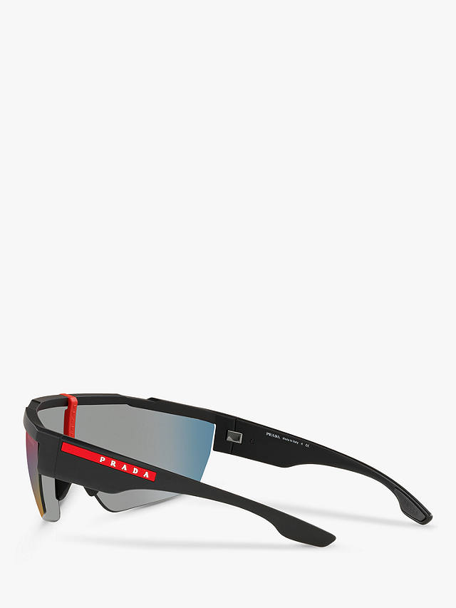 Prada Linea Rossa PS 03XS Men's Wrap Sunglasses, Black Rubber/Blue