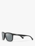 Emporio Armani EA4158 Men's Square Sunglasses, Matte Black/Mirror Grey