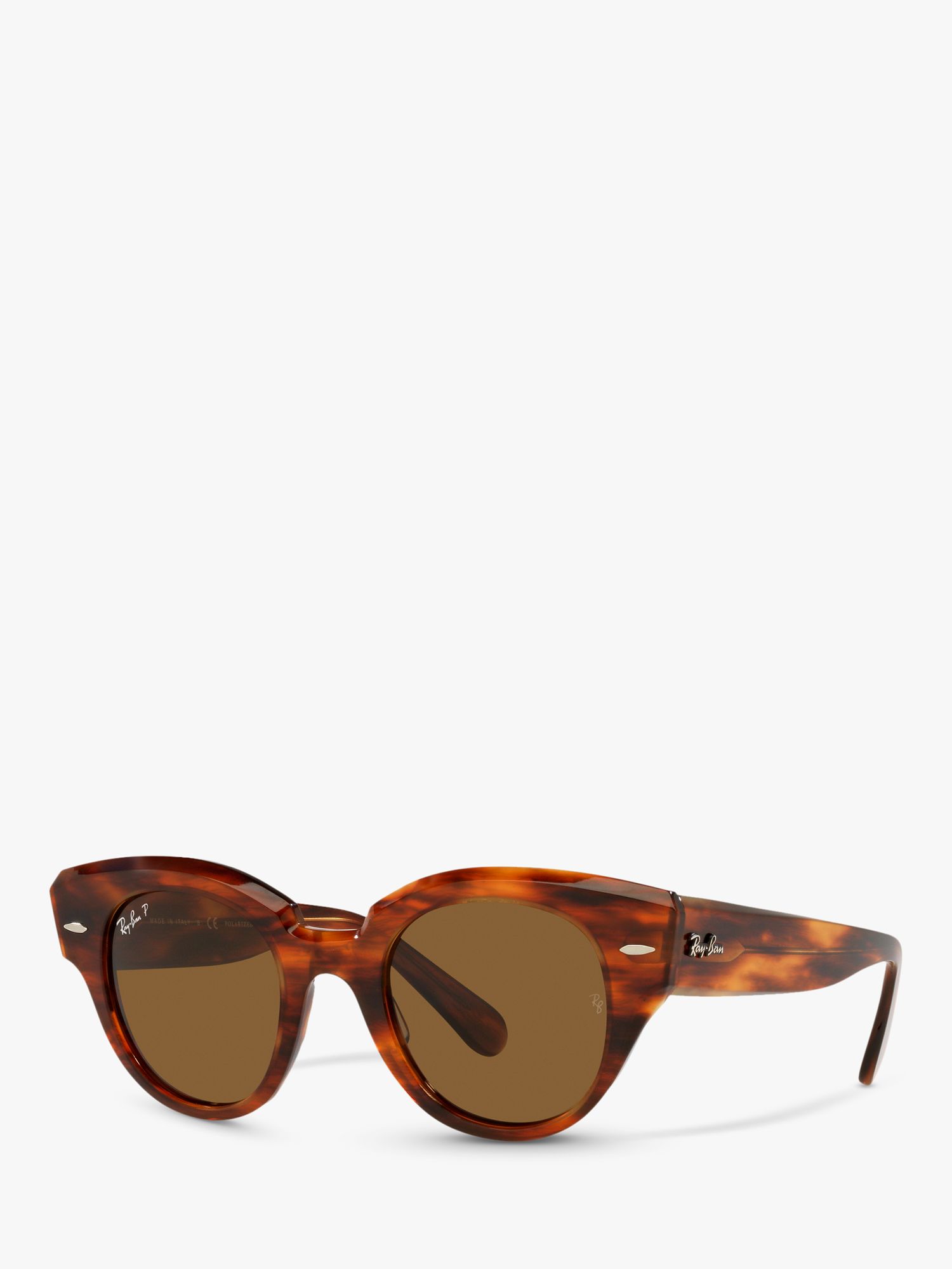 Ray Ban Rb2192 Women S Polarised Striped Tortoiseshell Round Sunglasses Havana At John Lewis Partners