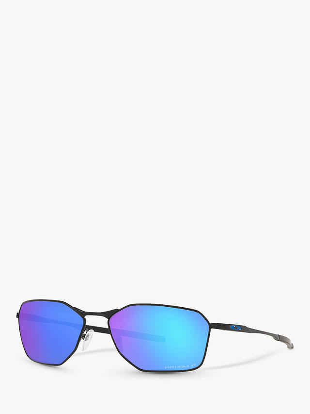 Oakley OO6047 Men's Savitar Prizm Polarised Rectangular Sunglasses, Satin Black/Mirror Blue