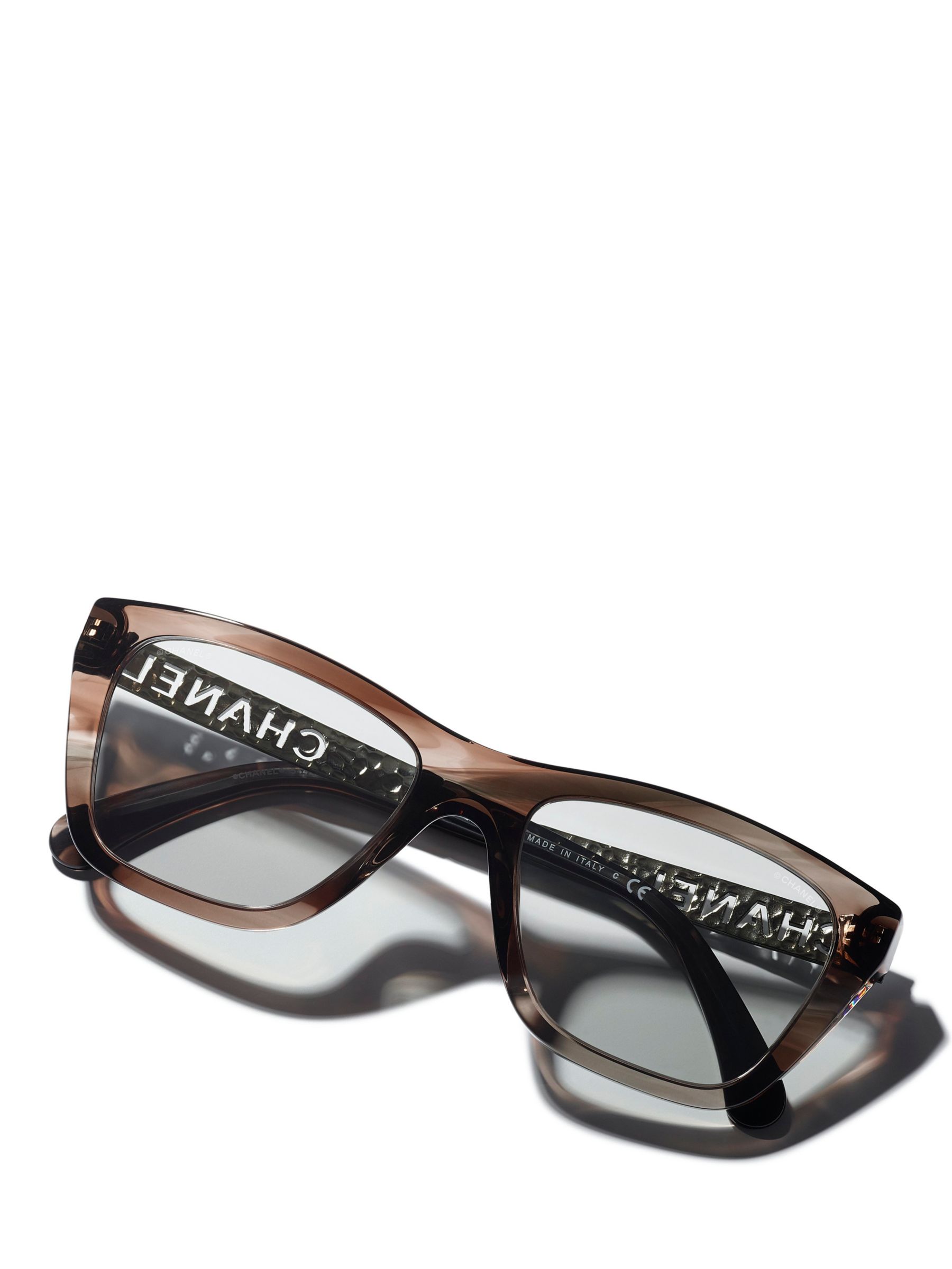CHANEL Rectangular Sunglasses CH5442 Striped Brown/Light Grey at John Lewis  & Partners