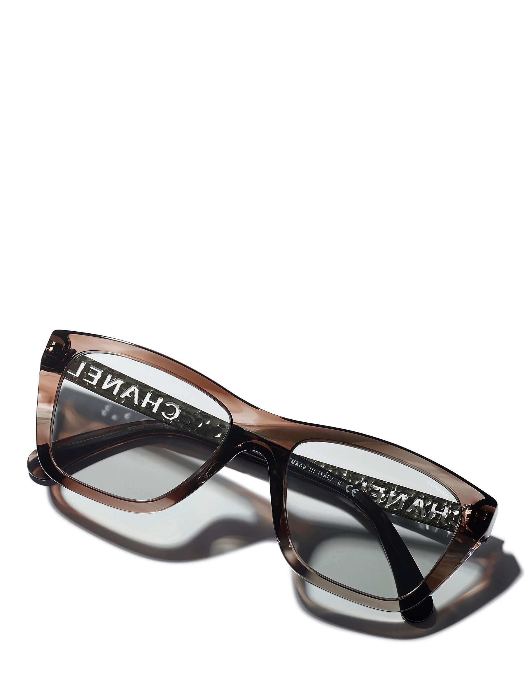 Buy CHANEL Rectangular Sunglasses CH5442 Striped Brown/Light Grey Online at johnlewis.com
