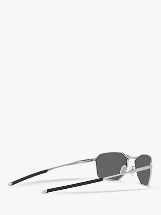 Oakley OO6047 Men's Savitar Prizm Polarised Rectangular Sunglasses, Satin Chrome/Grey