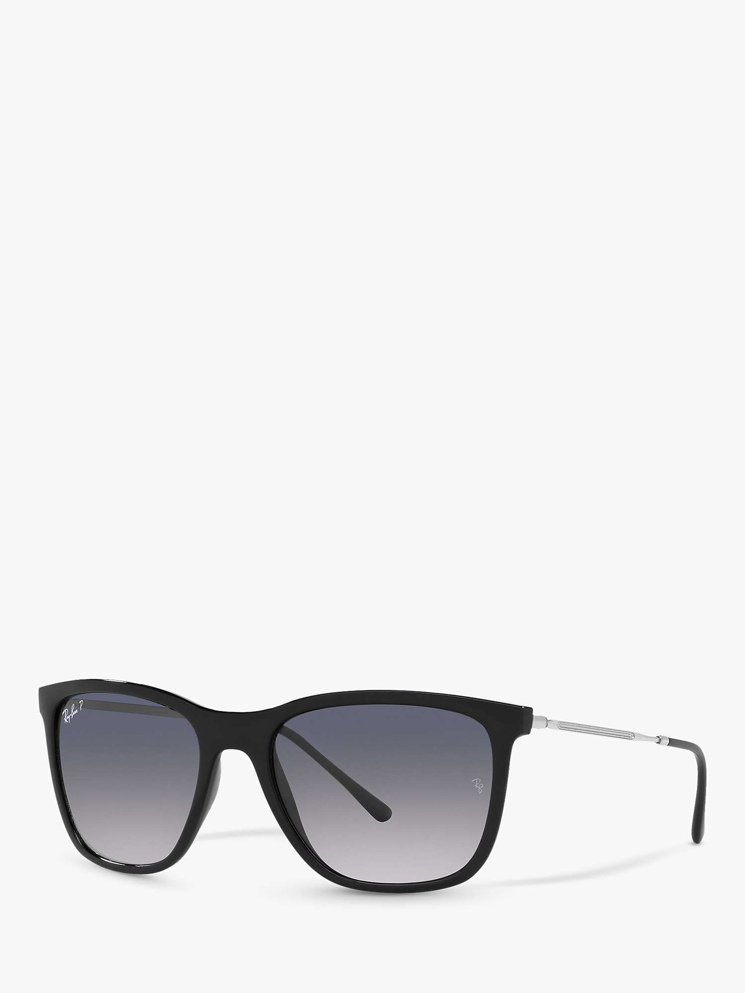 Ray-Ban RB4344 Unisex Polarised Pillow Square Frame Sunglasses,  Black/Silver/Grey Gradient at John Lewis & Partners