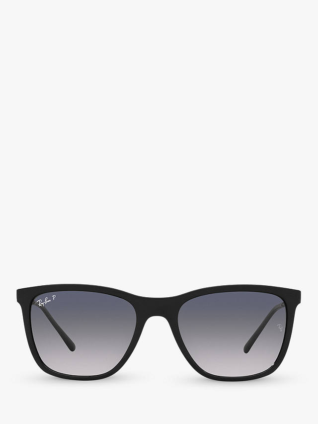 Ray-Ban RB4344 Unisex Polarised Pillow Square Frame Sunglasses, Black/Silver/Grey Gradient