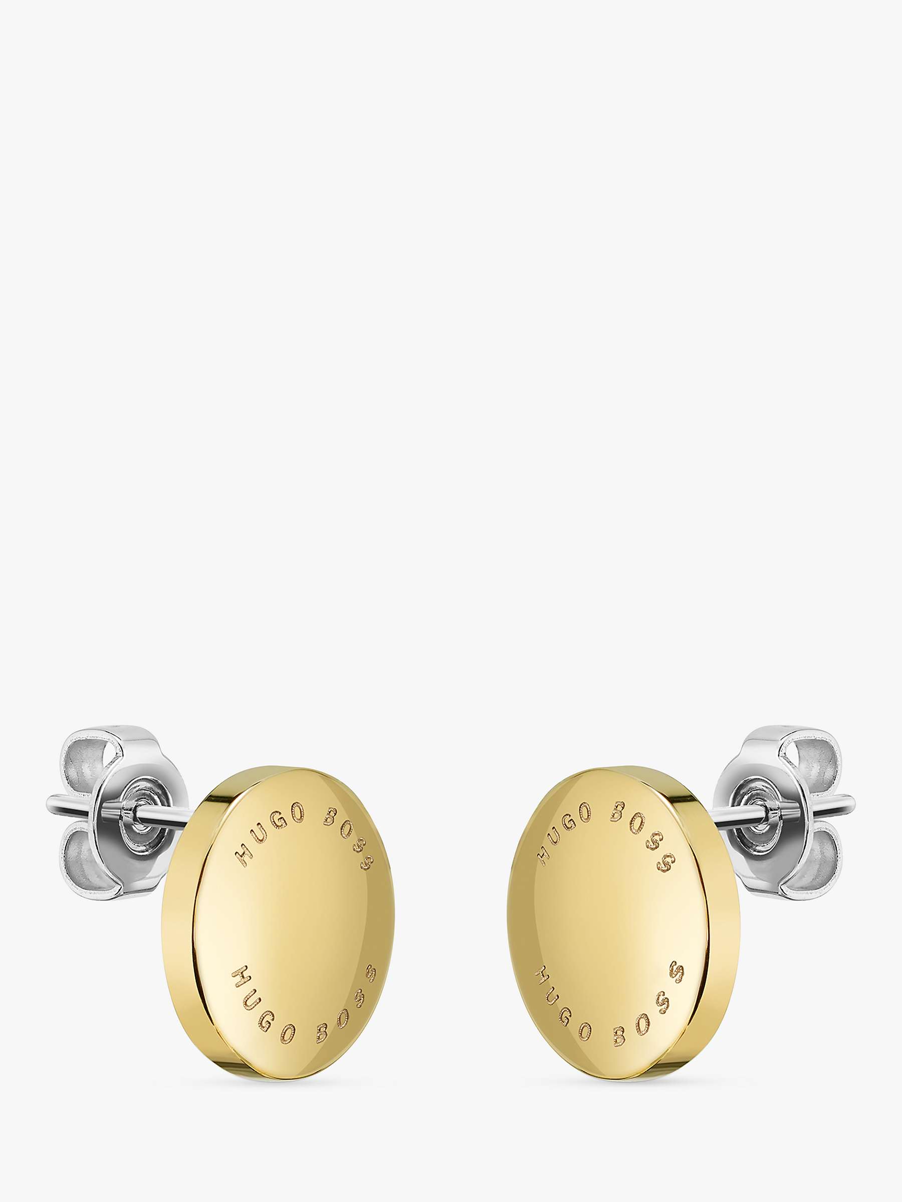 Buy BOSS Logo Round Stud Earrings, Gold Online at johnlewis.com