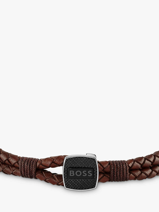 BOSS Men's Braided Leather Bracelet, Brown
