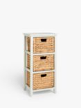 John Lewis Pine and Water Hyacinth 3 Drawer Storage Unit, White/Natural