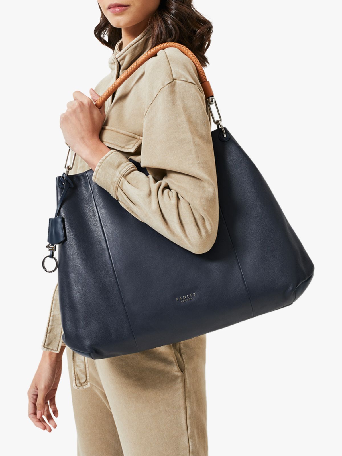 Radley Cuba Street Leather Large Zip Top Shoulder Bag, Ink Blue at