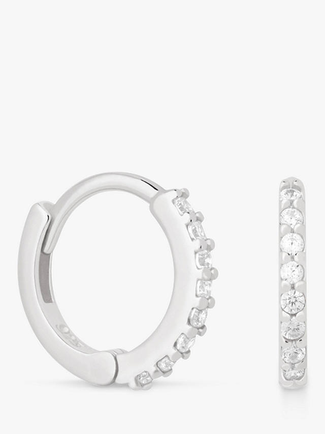 Astrid & Miyu Cubic Zirconia Huggie Hoop Earrings, Silver/Clear