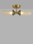 John Lewis & Partners Ribbed Glass Double Arm Bathroom Wall Light, Antique Brass