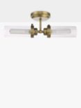 John Lewis Ribbed Glass Double Arm Bathroom Wall Light, Antique Brass